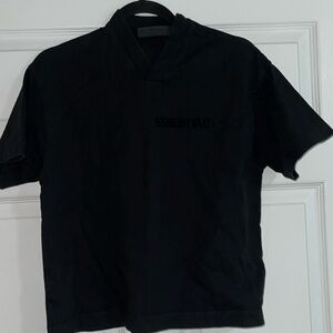 Essentials, black V-neck cotton T-shirt